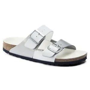 Birkenstock Women's Arizona Split Birko Flor White Silver Sandals 1020927 New